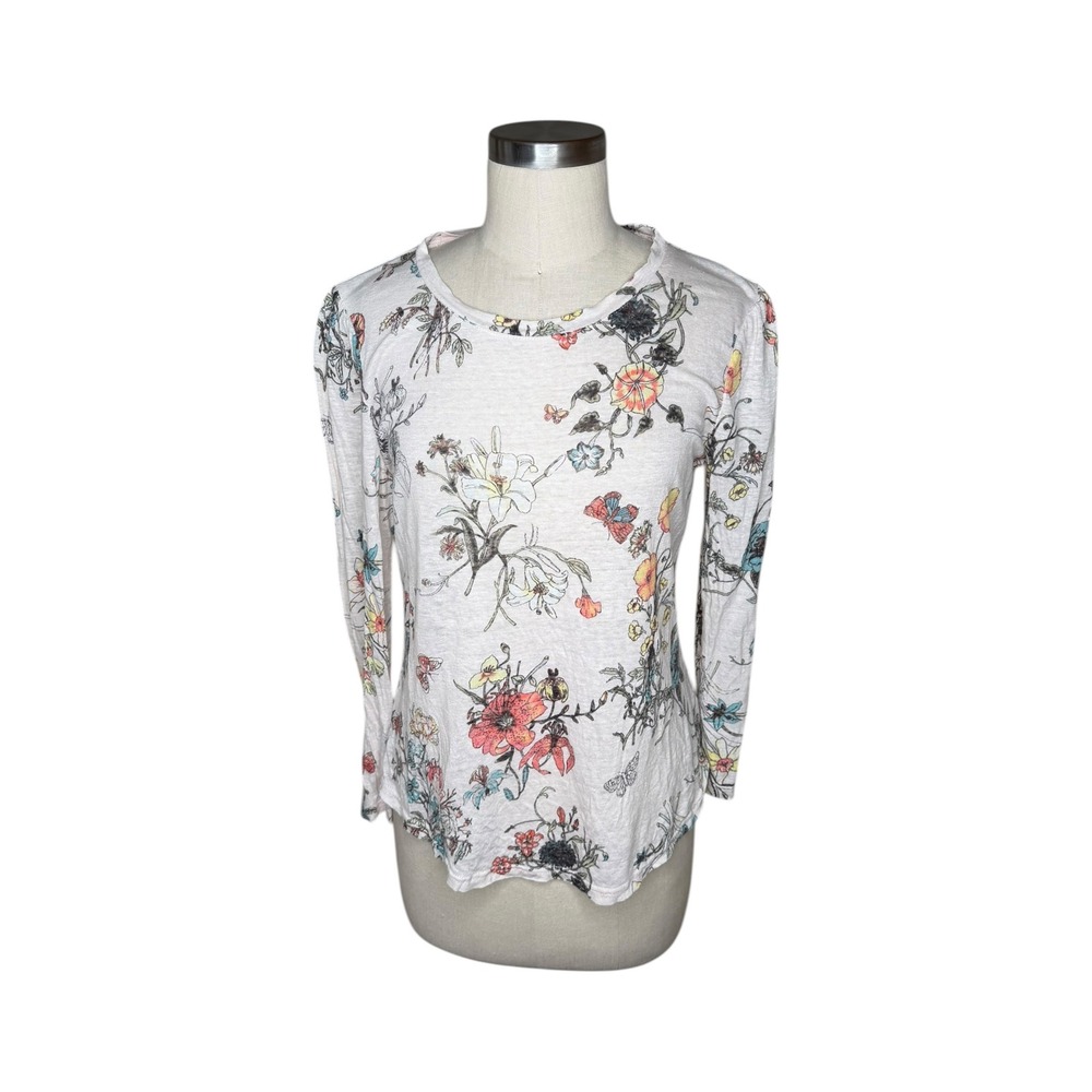 REBECCA TAYLOR Floral Butterfly Top Pink Linen Long Sleeve Women's Size Medium